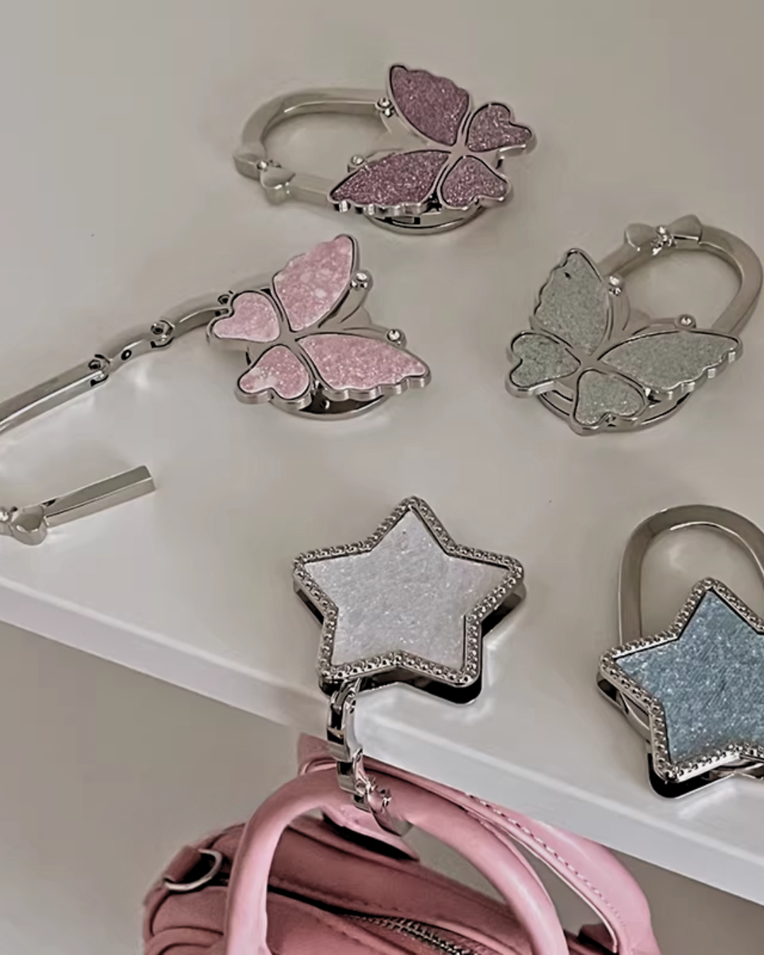 glitter butterfly and star hook for bags