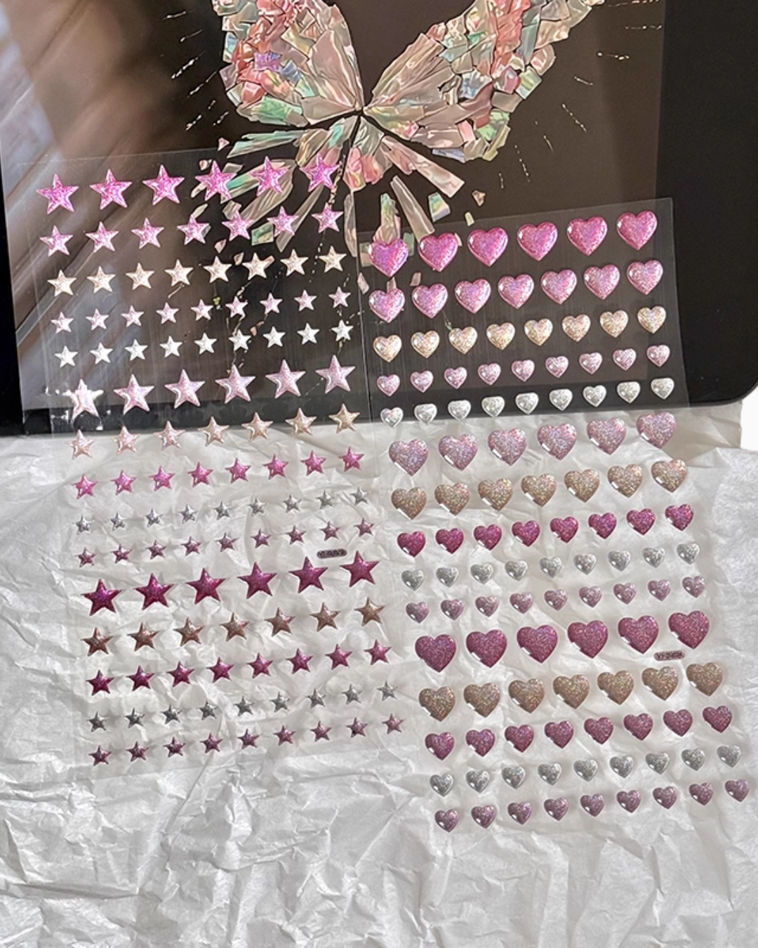 glitter heart and star stickers