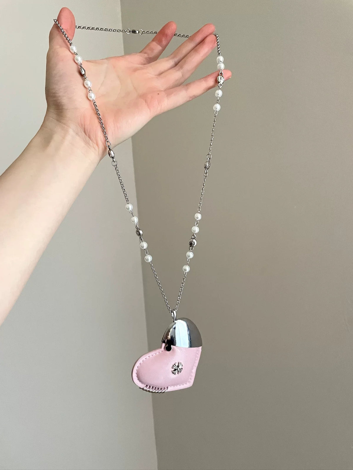pink leather heart necklace