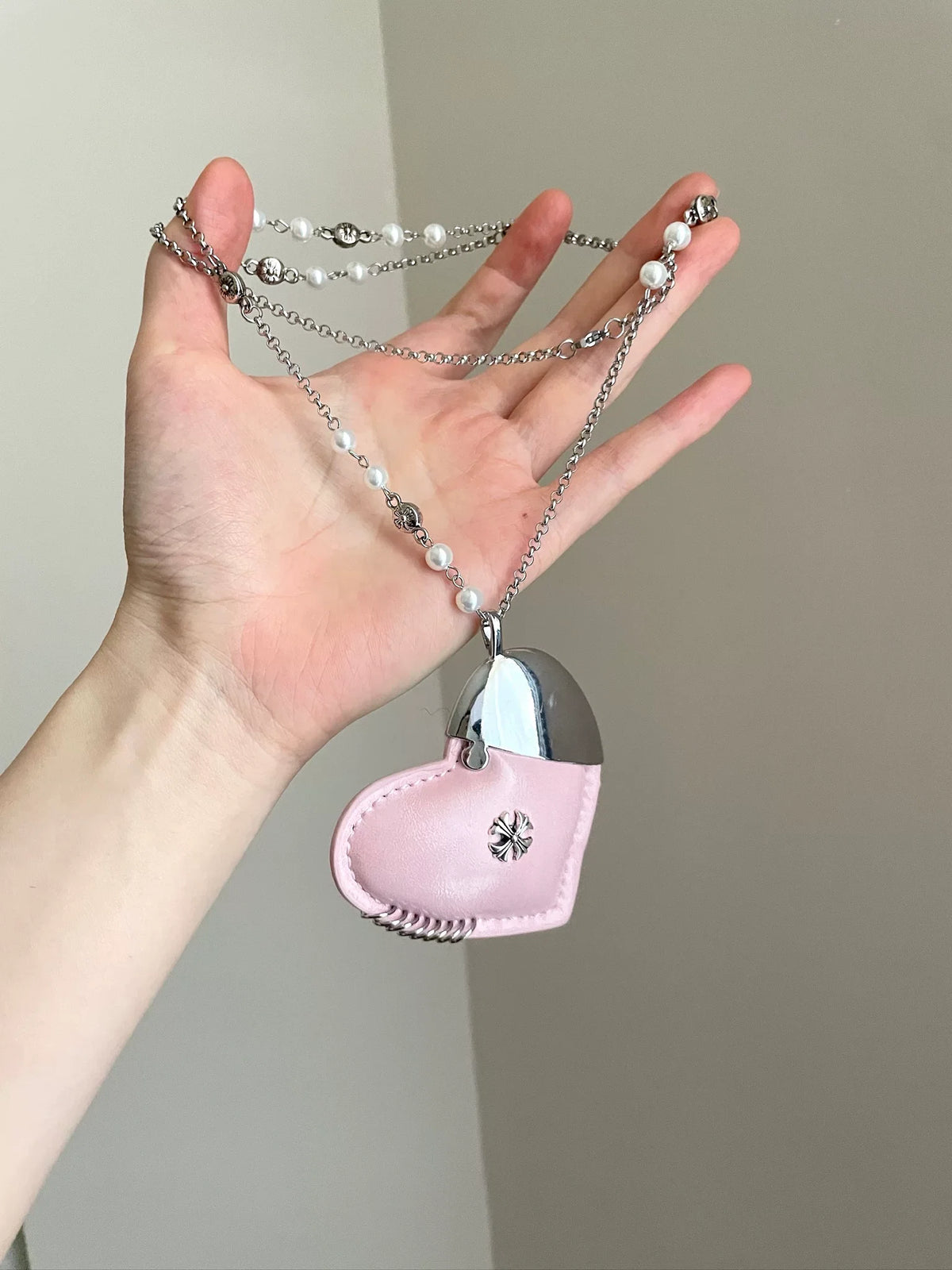 pink leather heart necklace