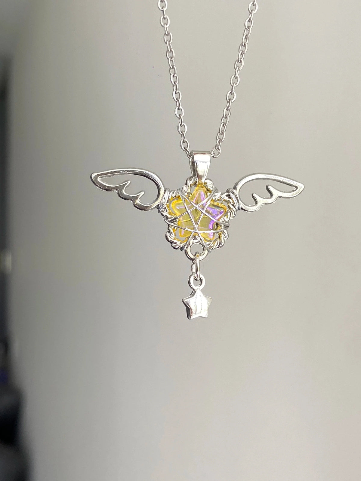 angel wing crystal necklace
