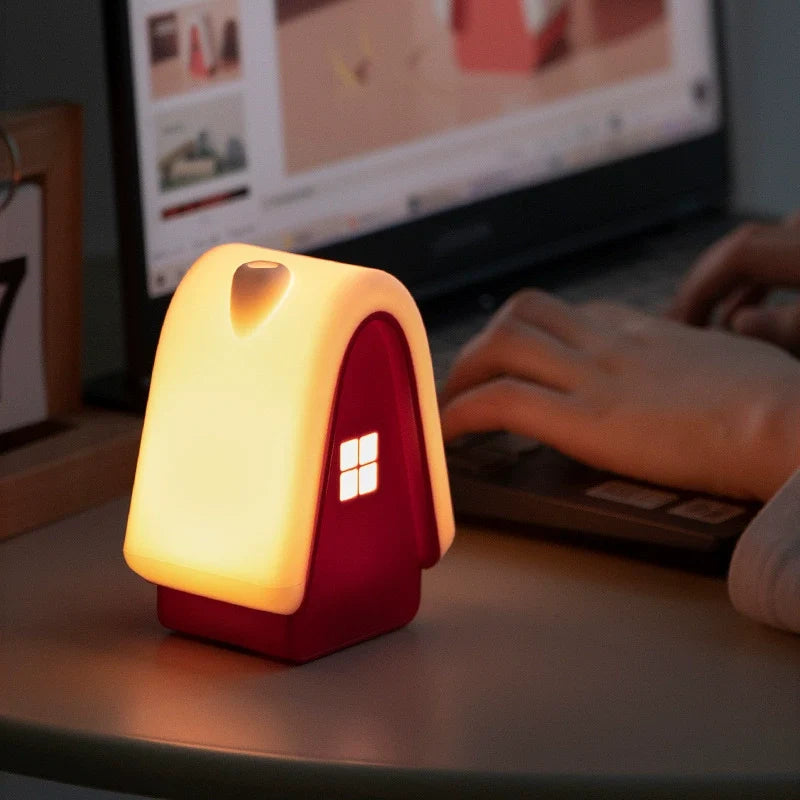 snow cottage house lamp