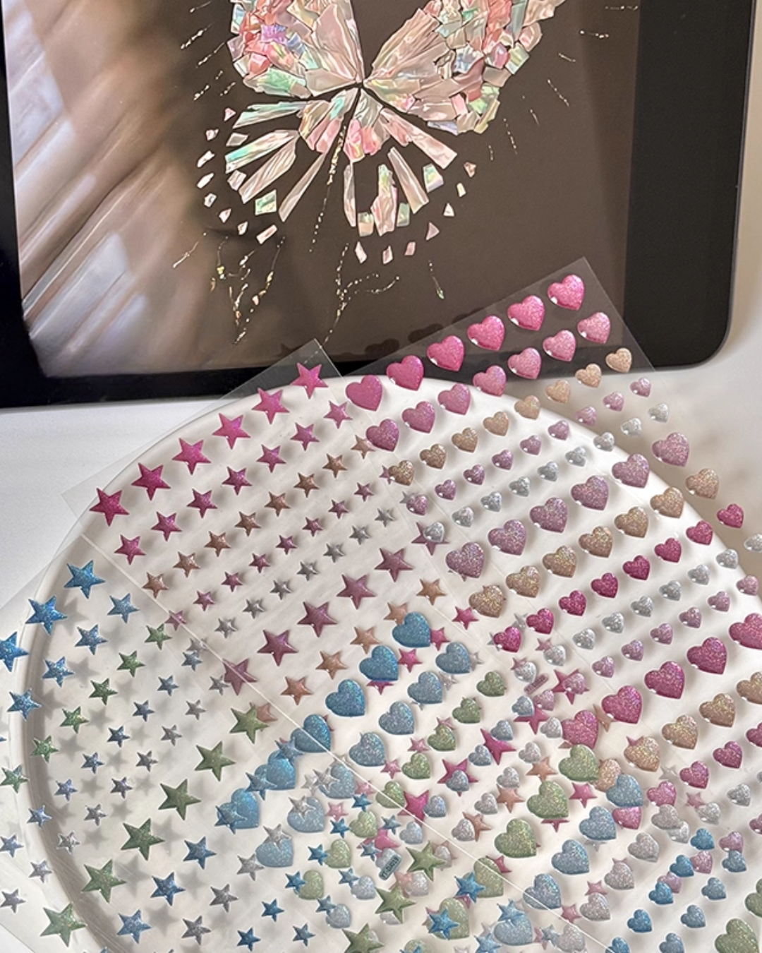 glitter heart and star stickers