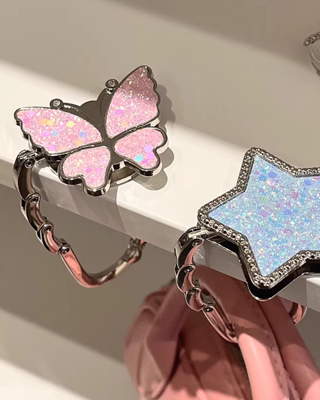 glitter butterfly and star hook for bags