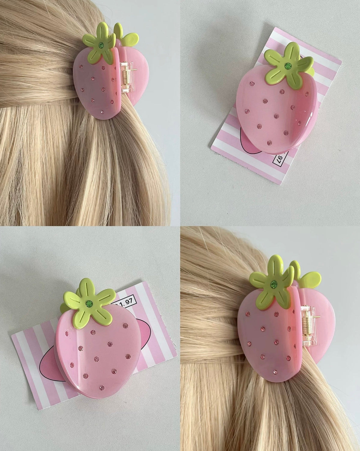 pink strawberry hair claw clip