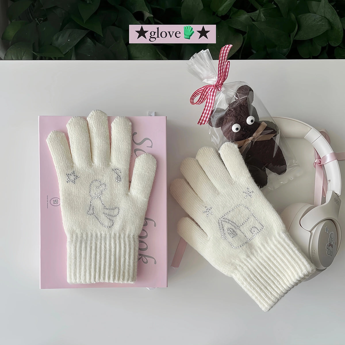 puppy angel bedazzled gloves