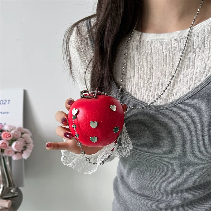 red apple silver hearts necklace