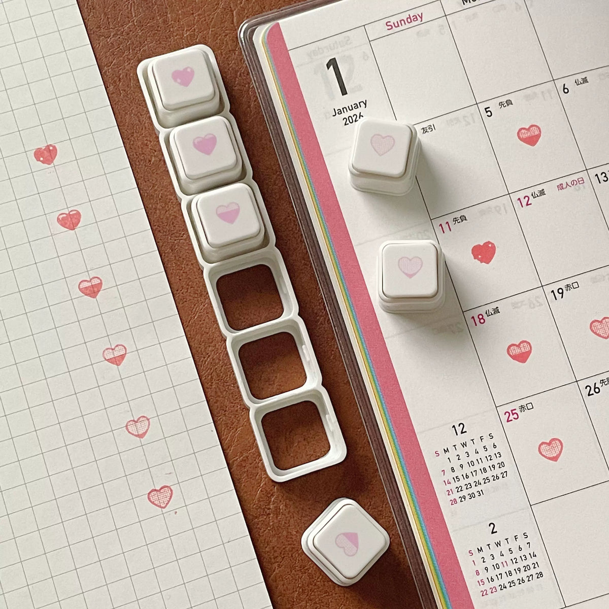 pink heart stamp set