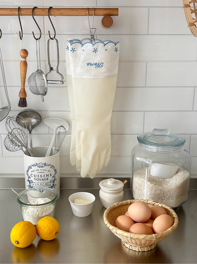 embroidered lace trimmed kitchen gloves